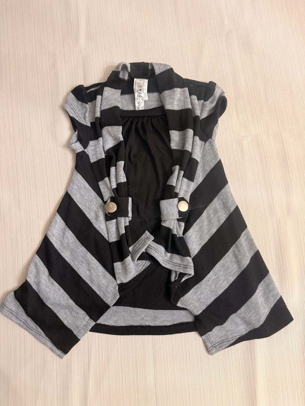 Kiddo by Katie Striped Short Sleeve Cardigan Layered Vest Top